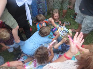 Playing at the front during the Wood Bros set at Red Wing Roots Music Festival